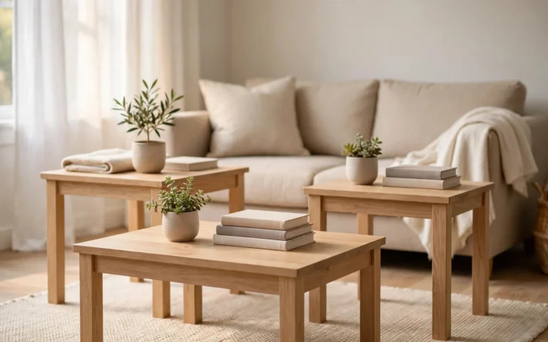 Wooden coffee table with side tables — we buy used coffee tables across the UAE
